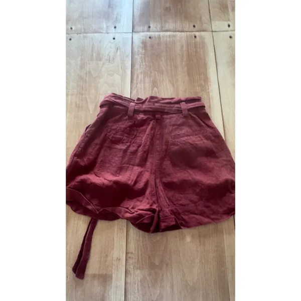 ASOS Rust Red Linen Blend Paperbag‎ Waist Shorts High Rise Size US 2 - Image 4