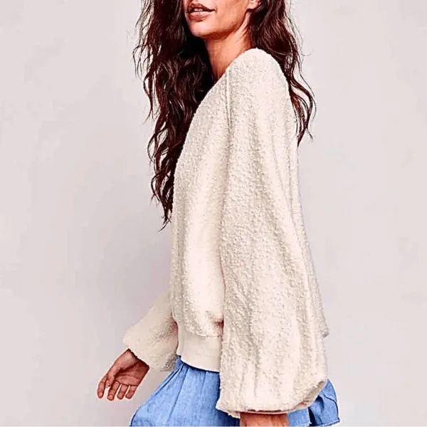Free People Found‎ My Friend Sweater Small Cream Balloon Sleeve Knit Popcorn - Image 5