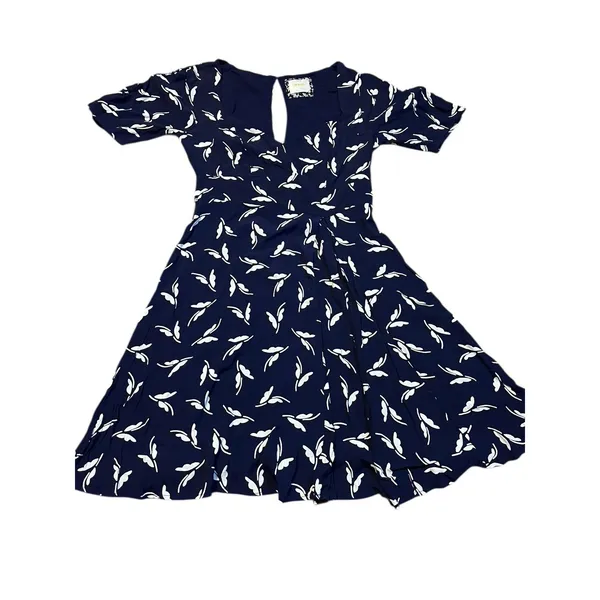 Maeve Anthropologie Navy Blue White Fern Print Sweetheart Mini Dress XS - Image 4
