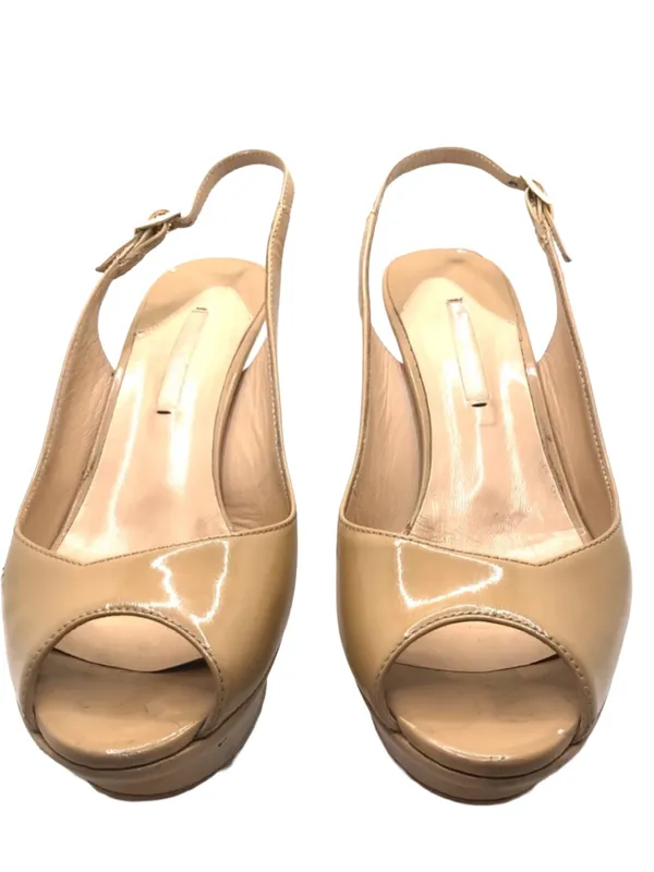 Nicholas Kirkwood Beige Patent Leather Slingback Platform Stiletto Heels (36.5) - Image 5