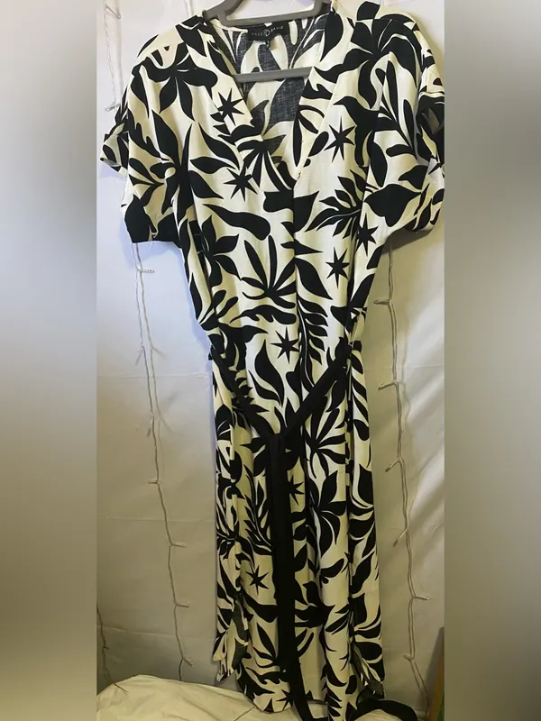Black & White Floral Wrap Dress - Elegant Women’s Dress - Image 2