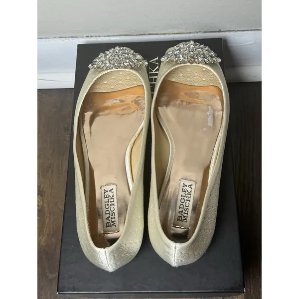 Badgley Mischka Ivory Embellished Peep-Toe Flats - Image 13