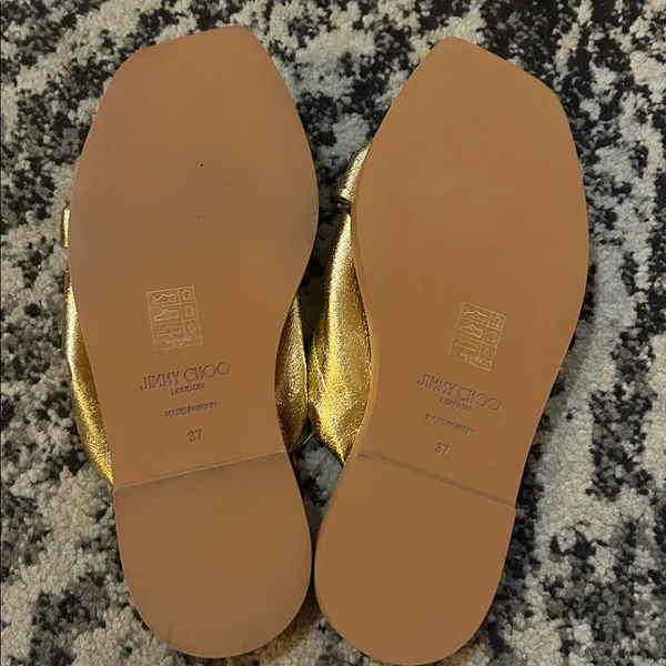 Jimmy Choo Tropica Knotted Metallic Leather Flat Slide Sandal Gold size 37 - Image 3