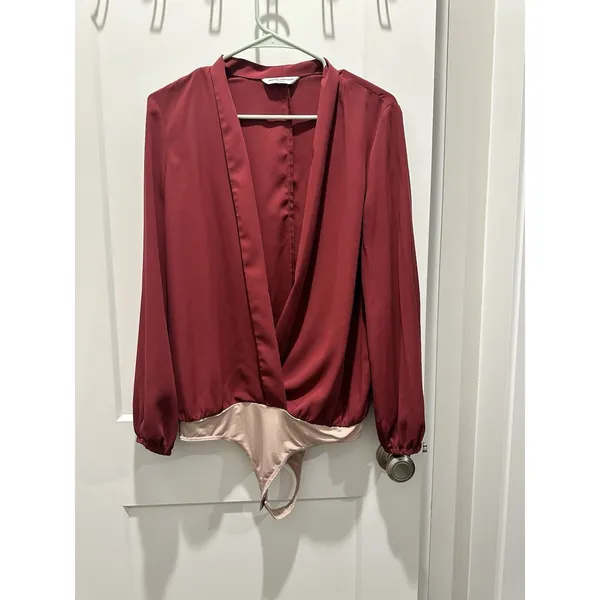 Women's Designer Amanda Uprichard Medium Hera Thong Bodysuit Malbec Top Blouse - Image 3