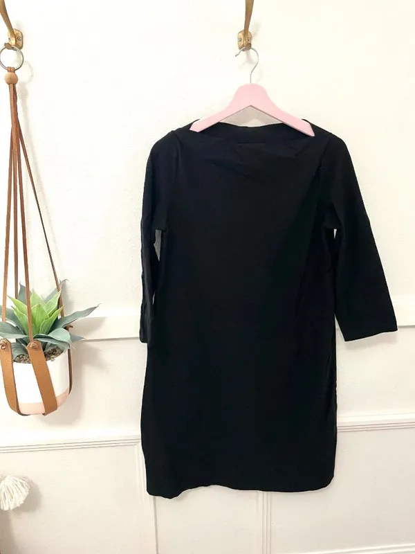 Eileen Fisher Washable Stretch Crepe Dress Black Size S Quiet Luxury Minimalist - Image 2