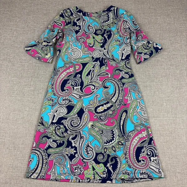 Jude Connally Paisley Print Shift Dress 3/4 Sleeve Multicolor Women's Small - Image 2