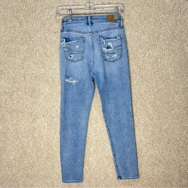 American Eagle Mom Jeans distressed size 00 regular juniors denim cotton‎ blend - Image 4