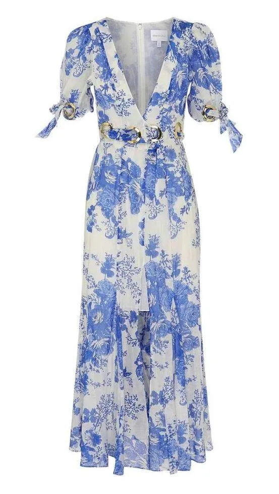 Alice McCALL Only Everything Midi Dress 4 Floral Plunge Neck Grommet Silk Blend - Image 2
