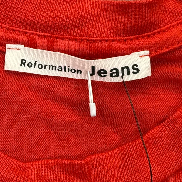 Reformation Jeans Womens‎ XS Red Tencel Lyocell Cropped Boxy T-Shirt Made in USA - Image 4