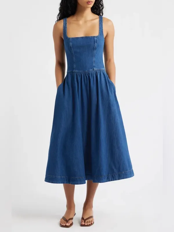 Reformation Janu Denim Midi Dress 10 - Image 2