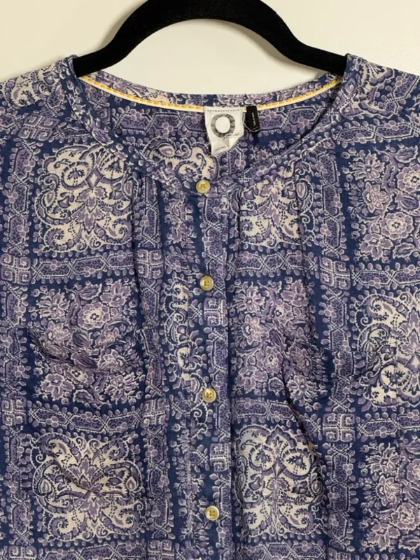 Anthropologie Lavender and Navy Paisley Button-Front Blouse - Image 6