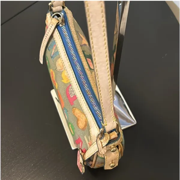 Dooney & Bourke Rainbow Zipper Bag, Heart Charm. Coated Canvas & Leather - Image 8