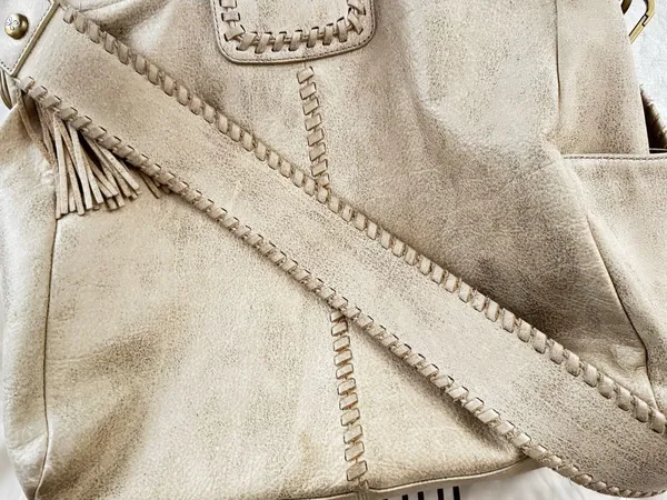 HOBO Cream Leather Tote with Whipstitch Strap and Tassel - Image 5