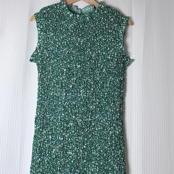 SHEIN Curve 2XL Green Floral‎ Smocked Mock Neck Sleeveless Midi Dress Ruffle Hem - Image 3