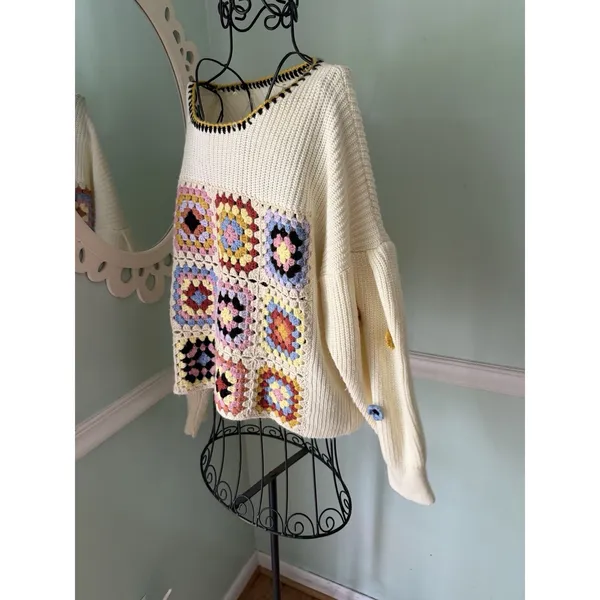 Entro Grannie‎ Square Boho Sweater M Oversize Crotchet - Image 4