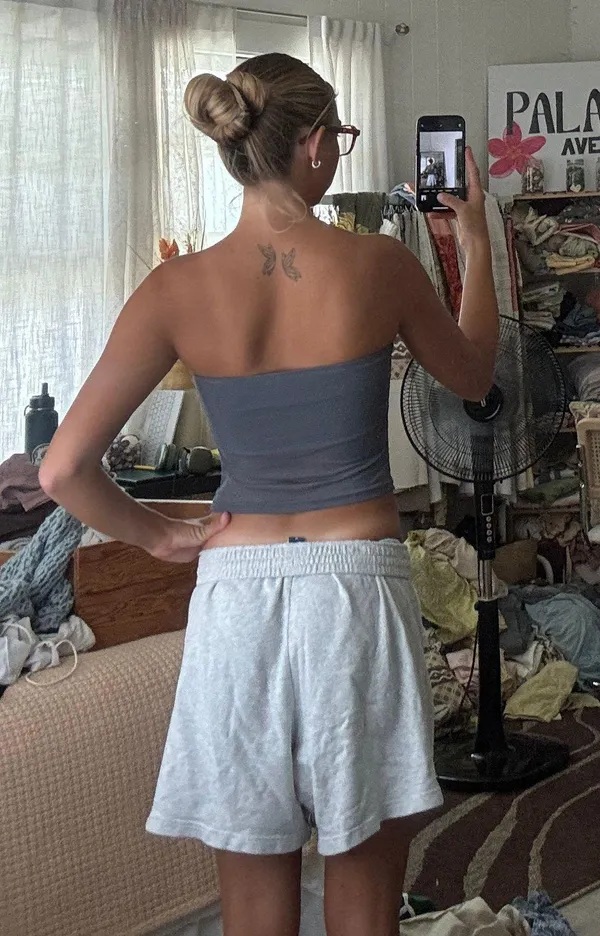 Blue Grey Mesh Strapless Top - Image 2