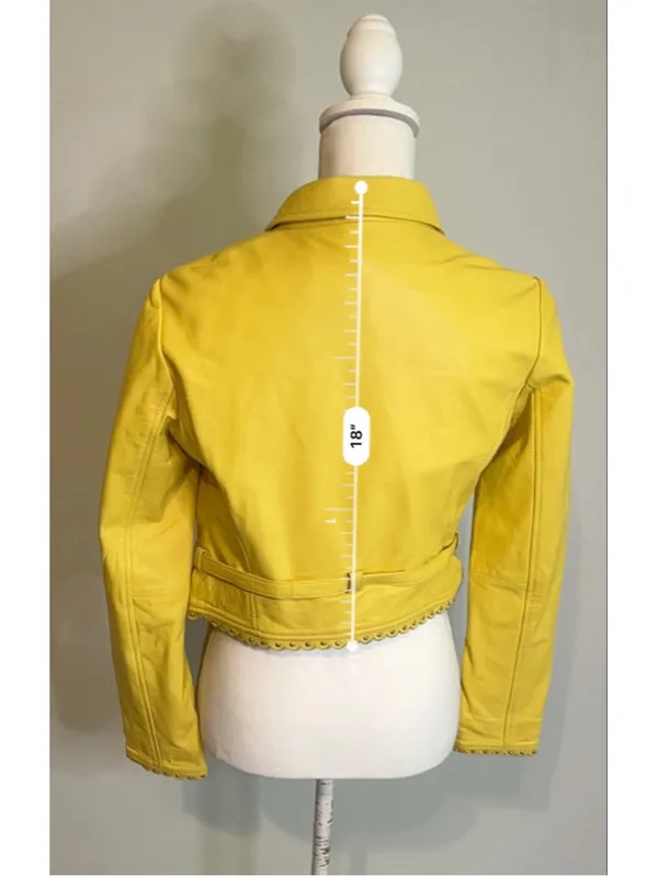 DOMA Yellow Lamb Leather Scalloped Cropped Jacket S - Image 5