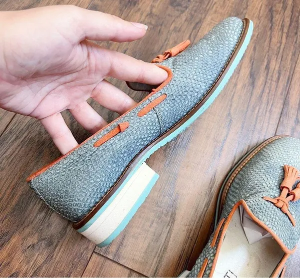 Torretti • retro tassel loafers aqua blue orange leather suede slip on - Image 8