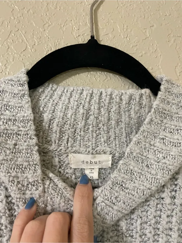Debut Mock Neck Knit Sweater Size XS Silver Heathering Gray Ribbed High Neck - Image 2
