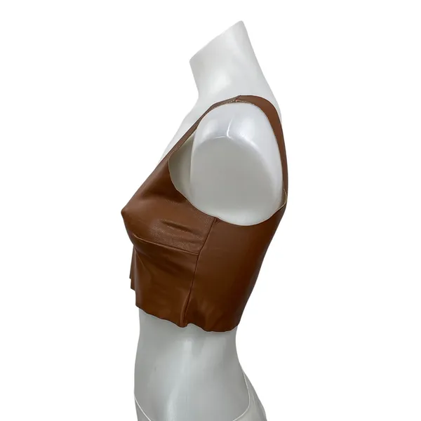 Commando Women's Brown Faux Leather Vegan Sleeveless Square Neck Crop Top Size S - Image 2