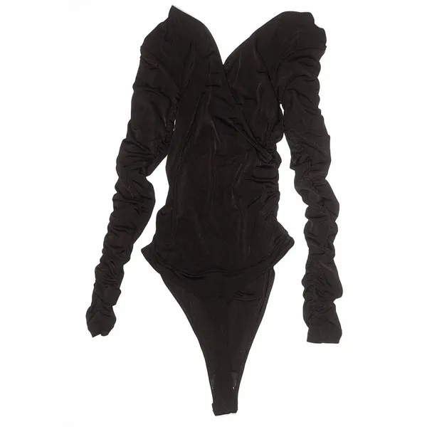 Free People NWT $68 Hot Fudge Brown Reya Ruched Long Sleeve Bodysuit XL - Image 3