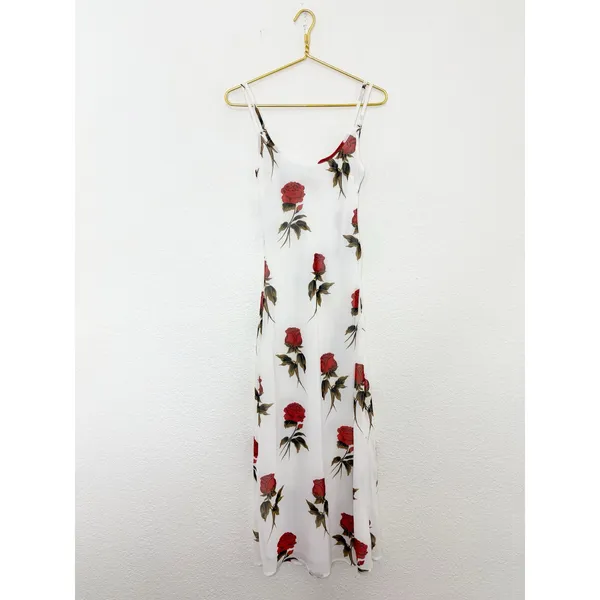 VRG Grl Rose Print White Midi Slip Dress Size 6 Romantic Wedding Feminine - Image 4