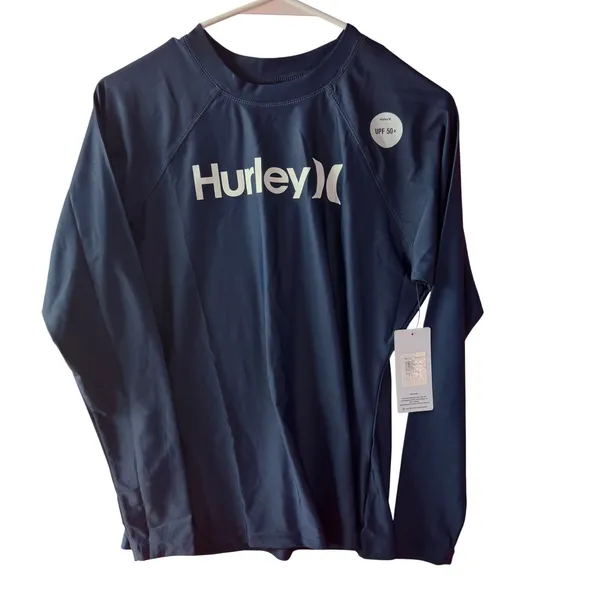 NWT Hurley Navy Blue Long Sleeve Rash Guard‎ Shirt UPF 50+ UV Protection Small - Image 4