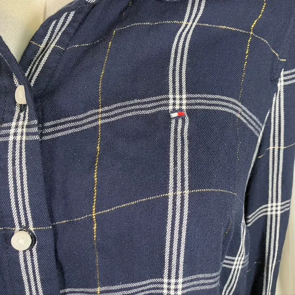 Tommy Hilfiger Women's Navy‎ Plaid Button Down Shirt Metallic Accents Size M - Image 2