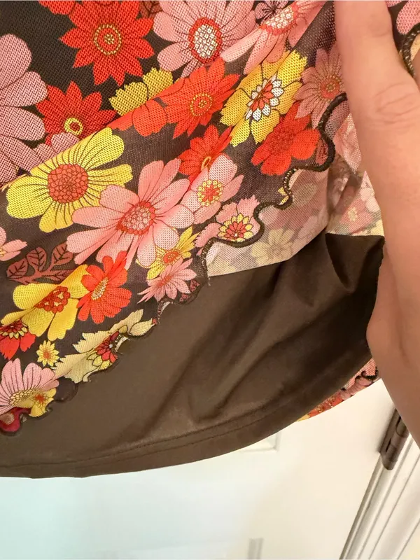 SHEIN L Floral Mini Dress Black Pink Red Yellow Cami Mesh Y2K - Image 3