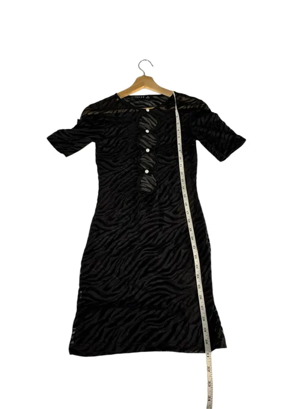Lioness Sheer Flocked Zebra Mesh Mini Dress XS Black Cutout Bodycon - Image 10