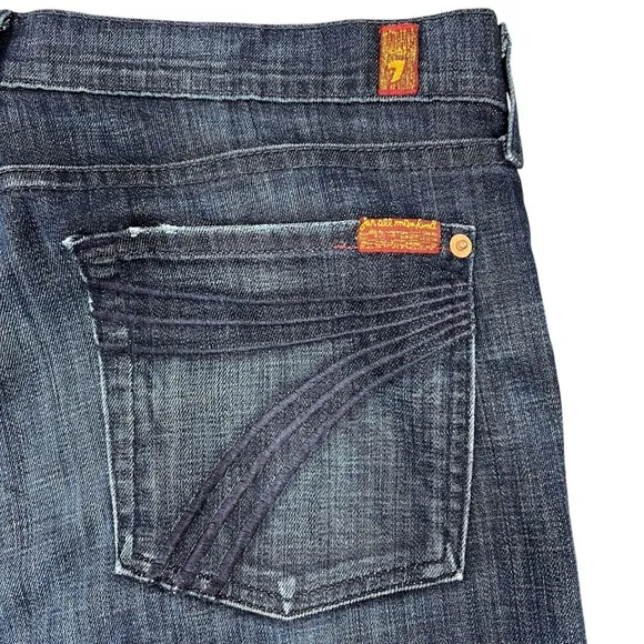 7‎ For All Mankind Low-Rise Crop Dojo Wide Leg Jeans 32" Dark Wash 7FAM Y2K USA - Image 7