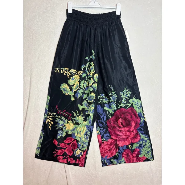 Anthropologie Somerset Silky Printed Wide-Leg Pull-On Pants Floral Black Multi - Image 4