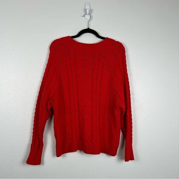 Aerie Cable Knit‎ Crew Neck Sweater Red Sz M - Image 7