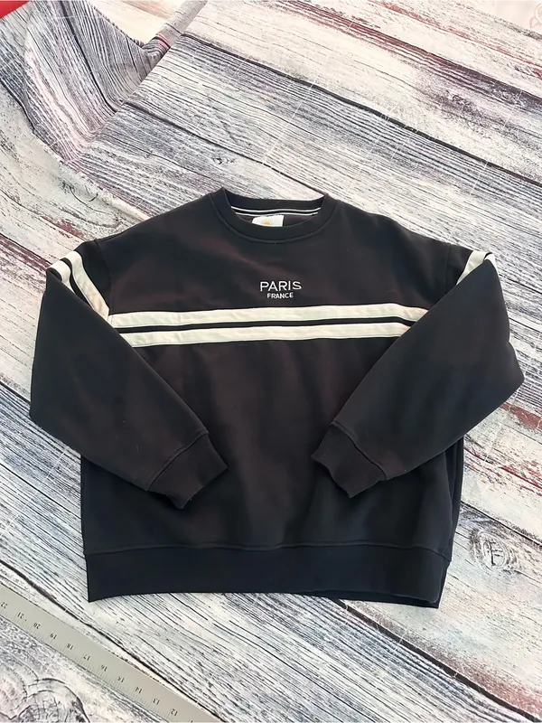 Lazy sundays Paris France Navy Striped Women's Sweatshirt - Image 2
