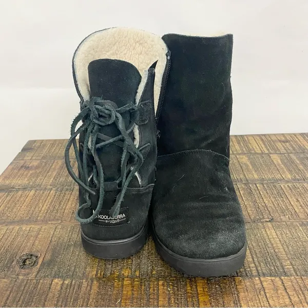 Koolaburra by Ugg Shazi Black Suede Tie Back Boots Sz 9 - Image 3