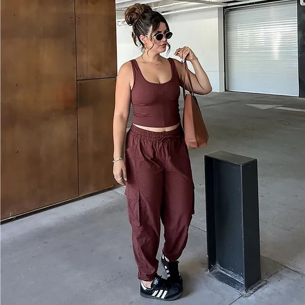 Fabletics Ripstop Cargo Brown Check Trendy Casual Quick Dry Joggers Sz M 💚🍄 - Image 13