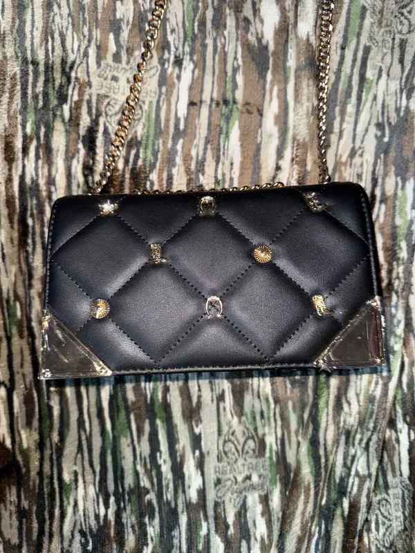 ALDO Black Shoulder Crossbody Purse Gold Tone Cowboy Theme NWT - Image 3