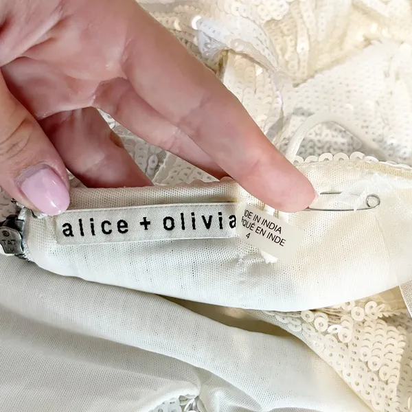 Alice + Olivia Valli Cutout Sequined Mesh Mini Dress White 4 - Image 3