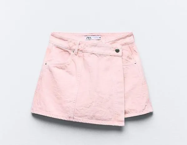 Zara NWT Pink Z1975 WRAP DENIM SKORT. Size Medium - Image 6