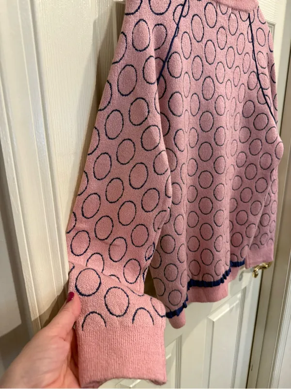 Pink Crewneck Sweater with Navy Polka Detail - Image 10