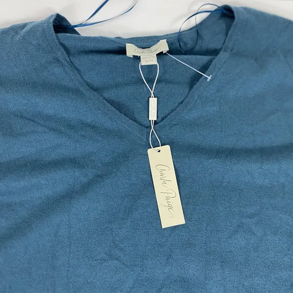 Charlie Paige‎ Sweater Tunic Womens XL Blue Knit V Neck Long Sleeve Dress - Image 2