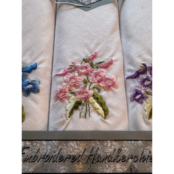 Handkerchief Set · Embroidered Cotton · White Floral · New in Box - Image 3