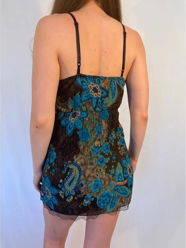 Fairy Boho Paisley Peacock Blue and Brown Floral Y2K Cami - Image 6