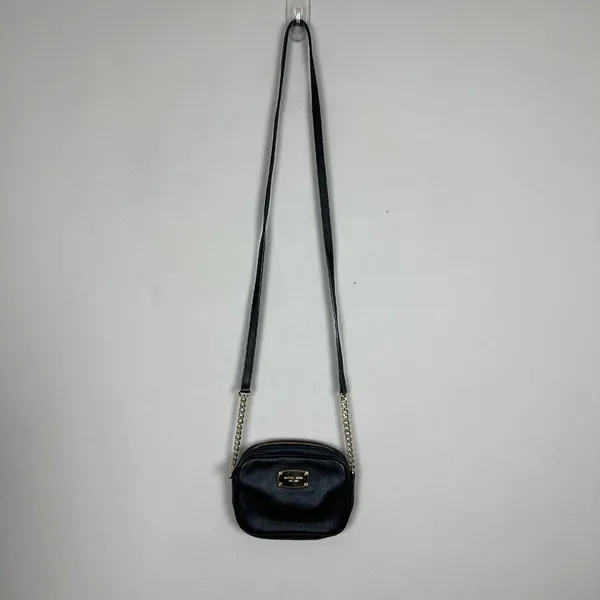 Michael Kors Crossbody‎ Bag Black Leather Gold Chain Strap Zip Card Slots Small - Image 14