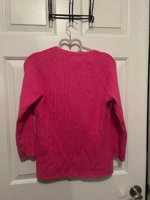 L.L.Bean Women's Cotton Cable Knit Button-Front Cardigan Sweater, Pink - Image 4