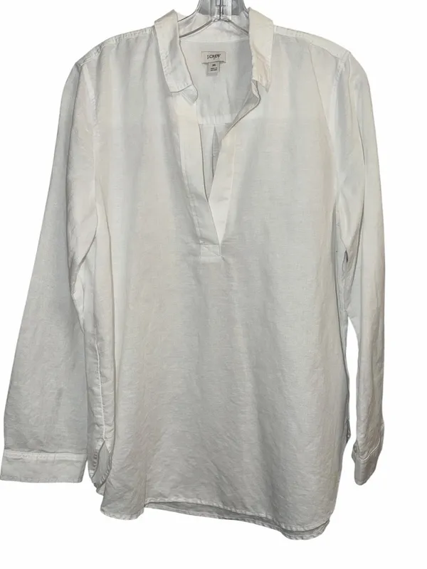 J. Crew Factory White Long-Sleeve Popover Blouse - Image 2