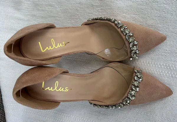 Kastra Light Nude Suede Rhinestone Pointed-Toe Pumps size 8 - Image 9
