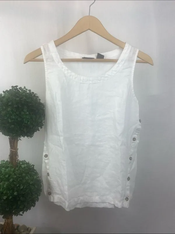 Rachel Roy 100% Linen White Sleeveless Blouse Top M - Image 2
