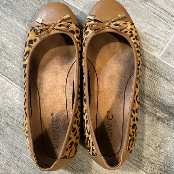 Vionic Orthaheel Minna Leopard Print Calf Hair Beige Leather Ballet Flats US 8 - Image 3