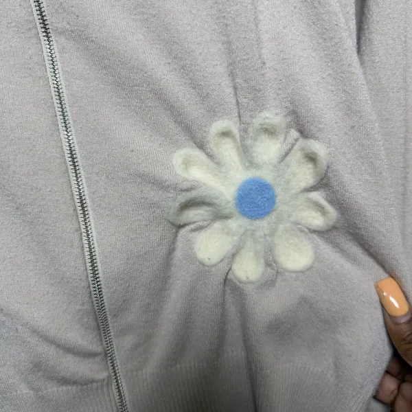 Aaeda Anthropologie Women Hoodie Sweater Flower Applique‎ Zip Up Hooded - Image 5